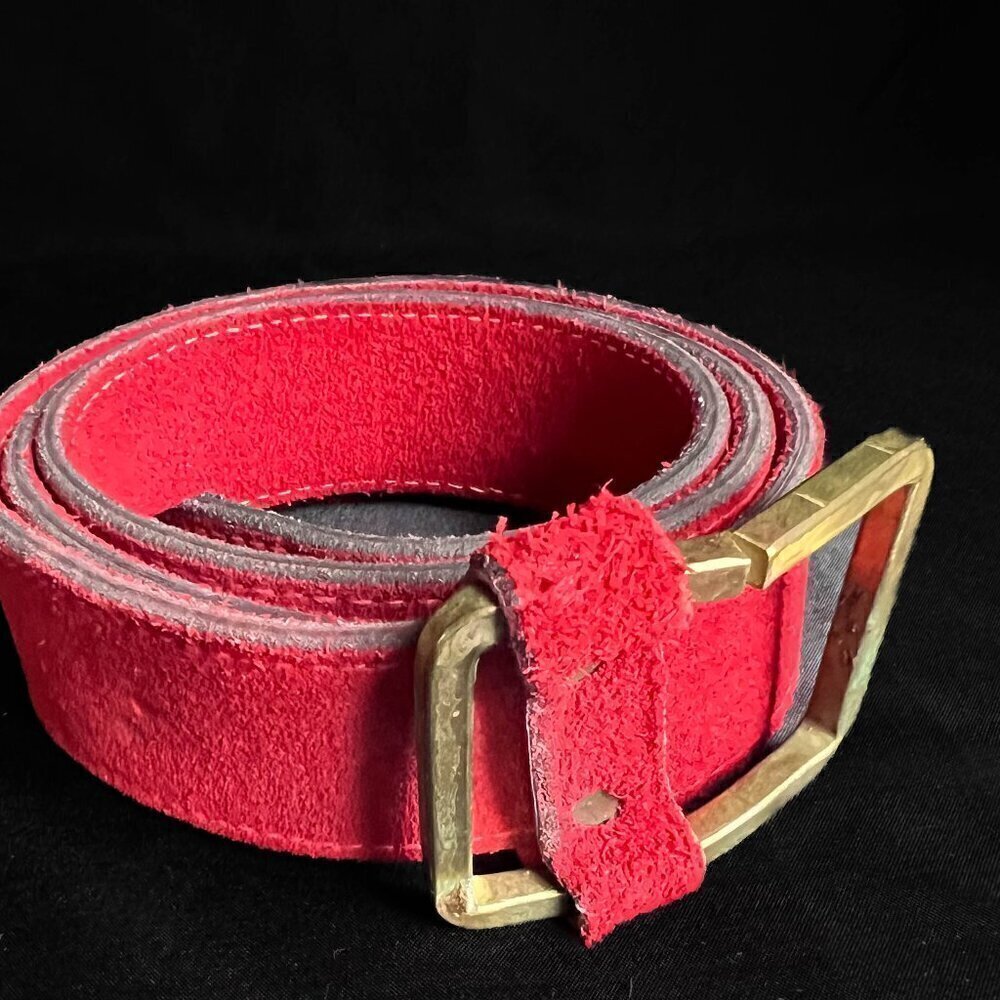 Vintage Brass and Suede Belt Red M-L